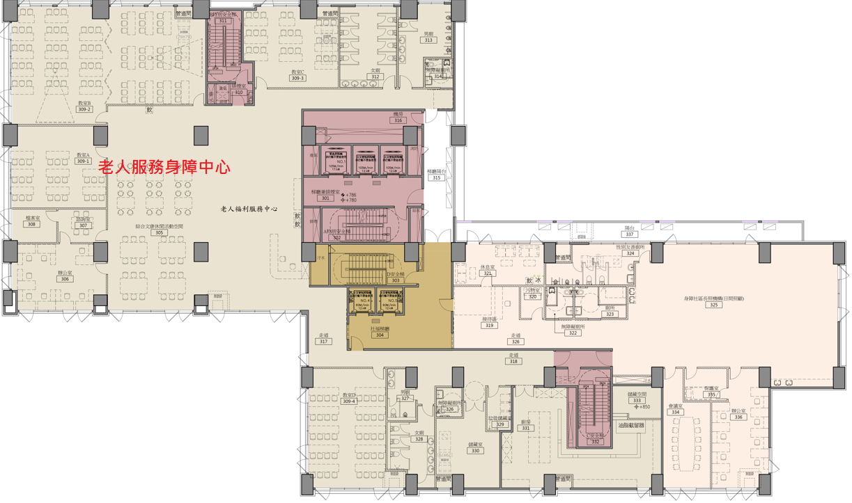 圖五：福星社會住宅全區三樓(老人服務身障中心)參建單位配置圖