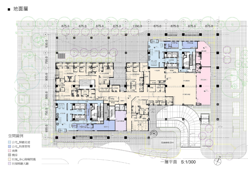 圖1-4 廣慈E社會住宅社區空間及設施(地面一層)