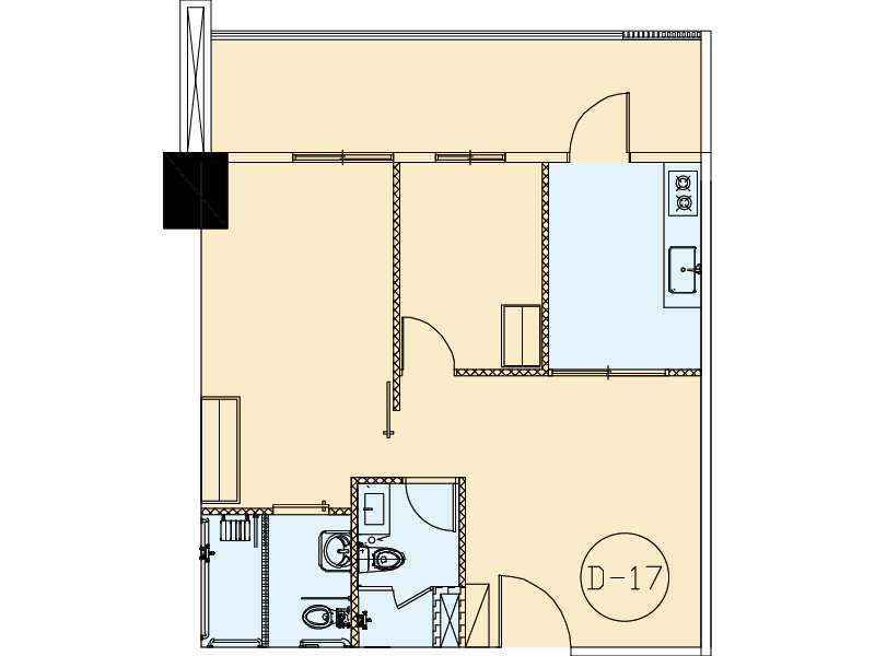 二房型(1廳+2房+2衛浴)空間示意圖